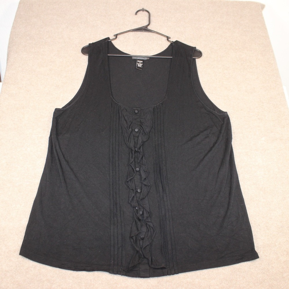 Cable & Gauge Woman Black Ruffle Pintuck Sleeveless Tank Top Plus Size 1X